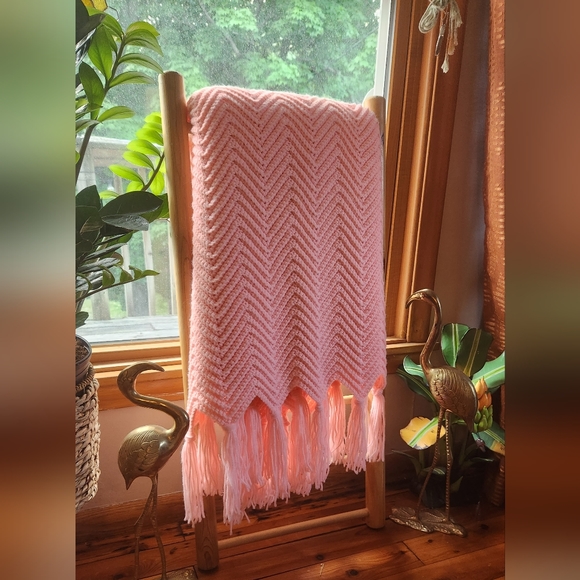 Pink Handmade Crochet Blanket - Picture 1 of 7